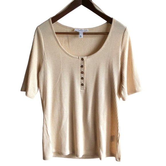Addition Elle Henley Top Size 0X Oatmeal Ribbed - Picture 7 of 7